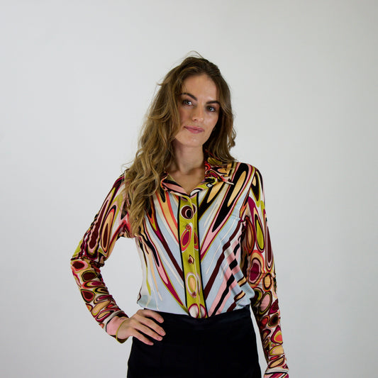 EMILIO PUCCI Camicia in jersey di seta stampa multicolor