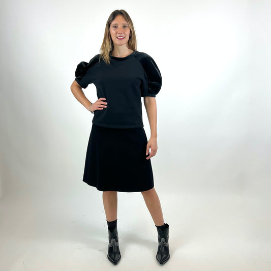 EMPORIO ARMANI Felpa nera maniche a sbuffo in velluto