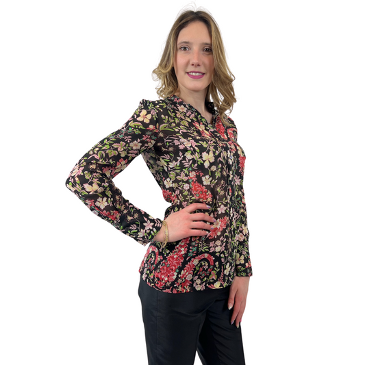 ETRO Camicia fiorata in seta nera