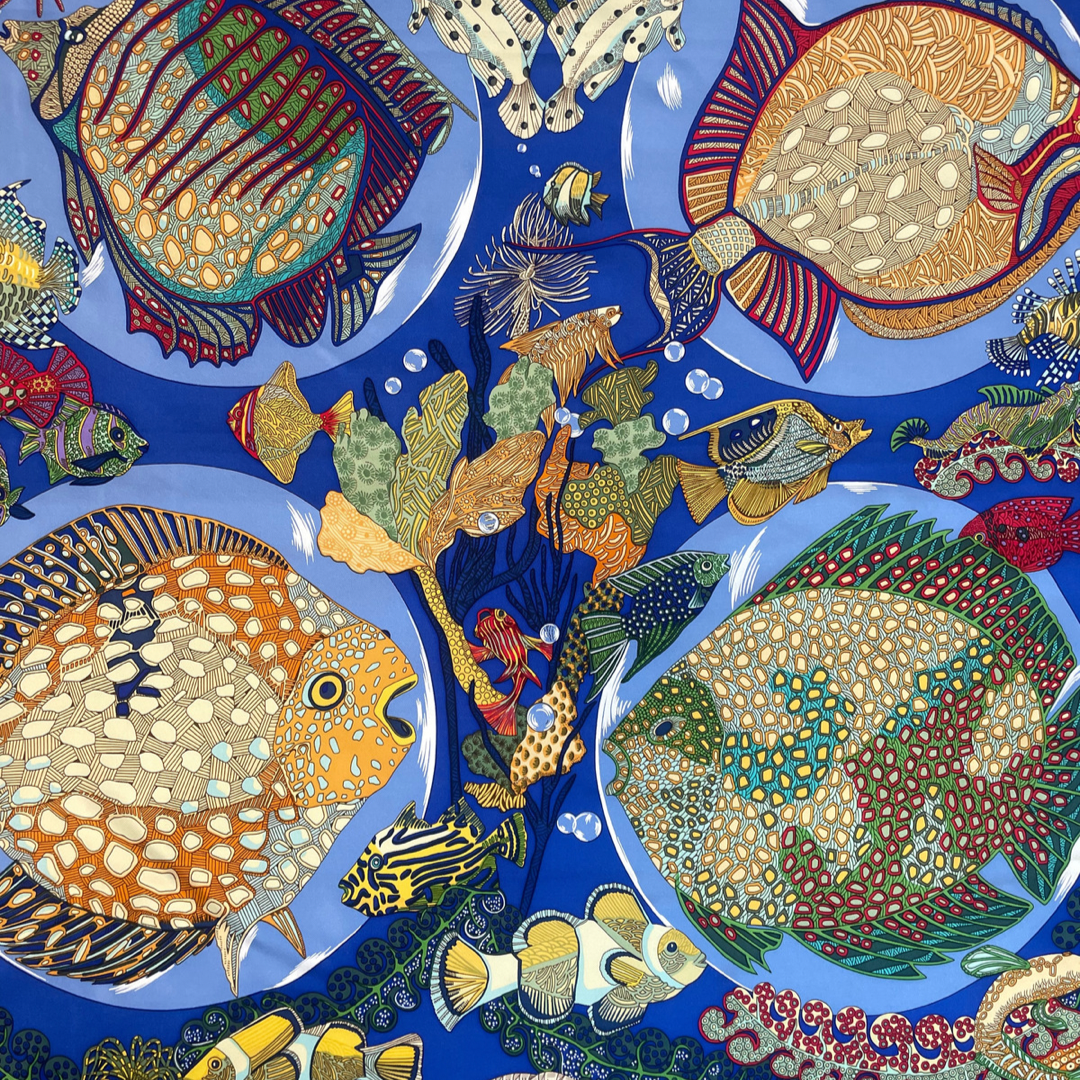 HERMES Foulard blu con pesci