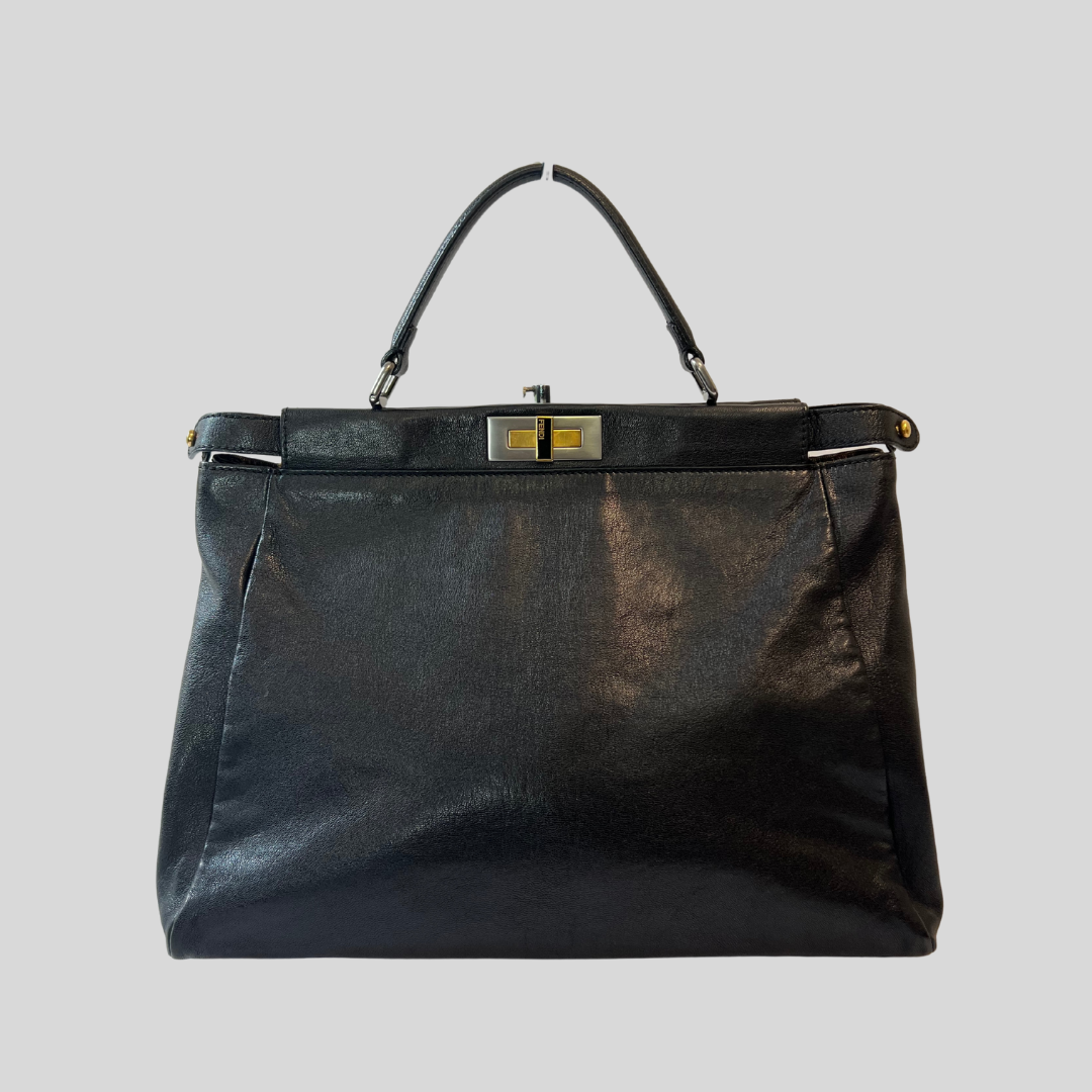 FENDI Borsa Peekaboo grande in pelle nera