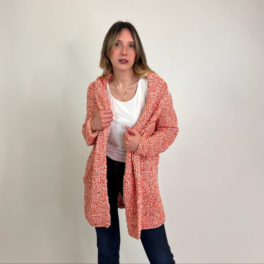 FOGAL Capospalla cardigan tricot bianco e arancio