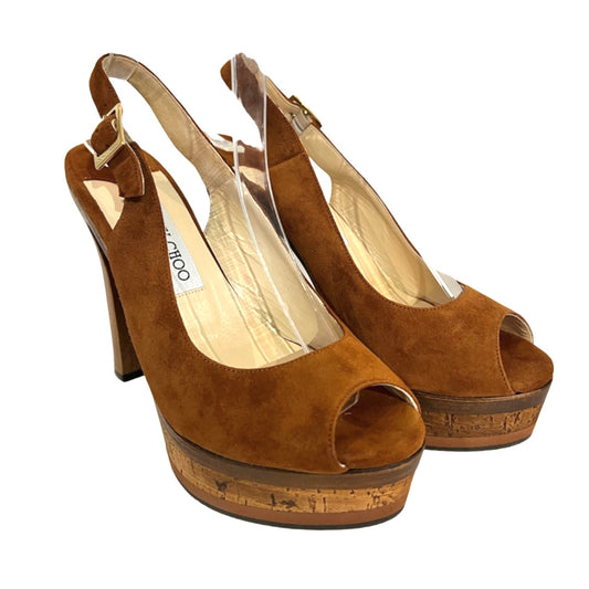 JIMMY CHOO Scarpa sandalo scamosciato color tabacco
