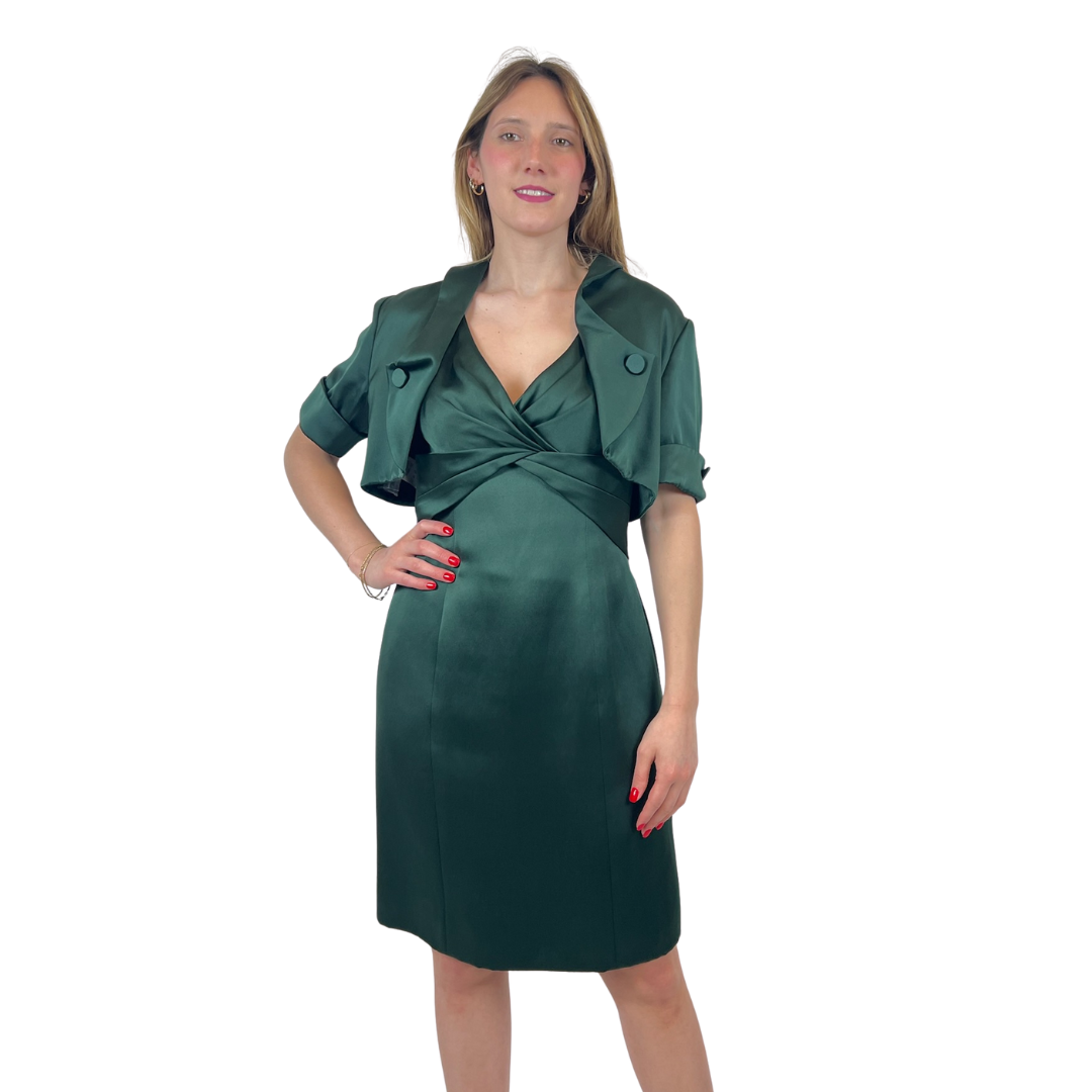 GIORGIO ARMANI Completo abito in raso verde scuro