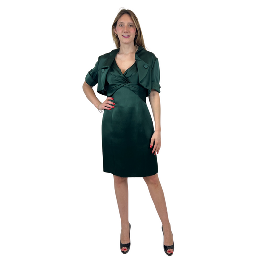 GIORGIO ARMANI Completo abito in raso verde scuro