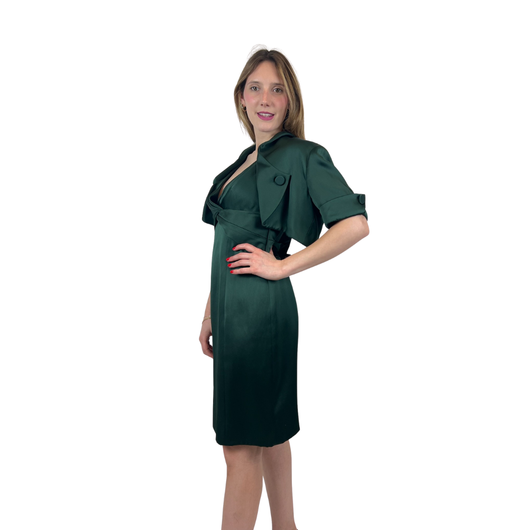 GIORGIO ARMANI Completo abito in raso verde scuro