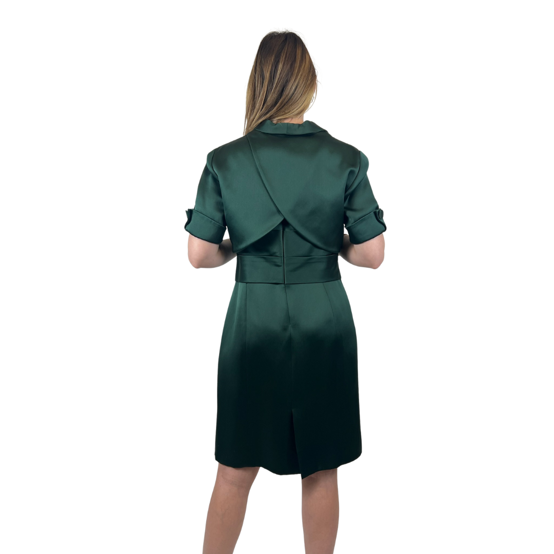 GIORGIO ARMANI Completo abito in raso verde scuro