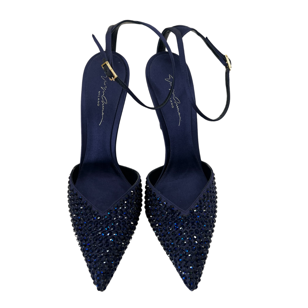 GIORGIO ARMANI Scarpa decolté in raso blu notte