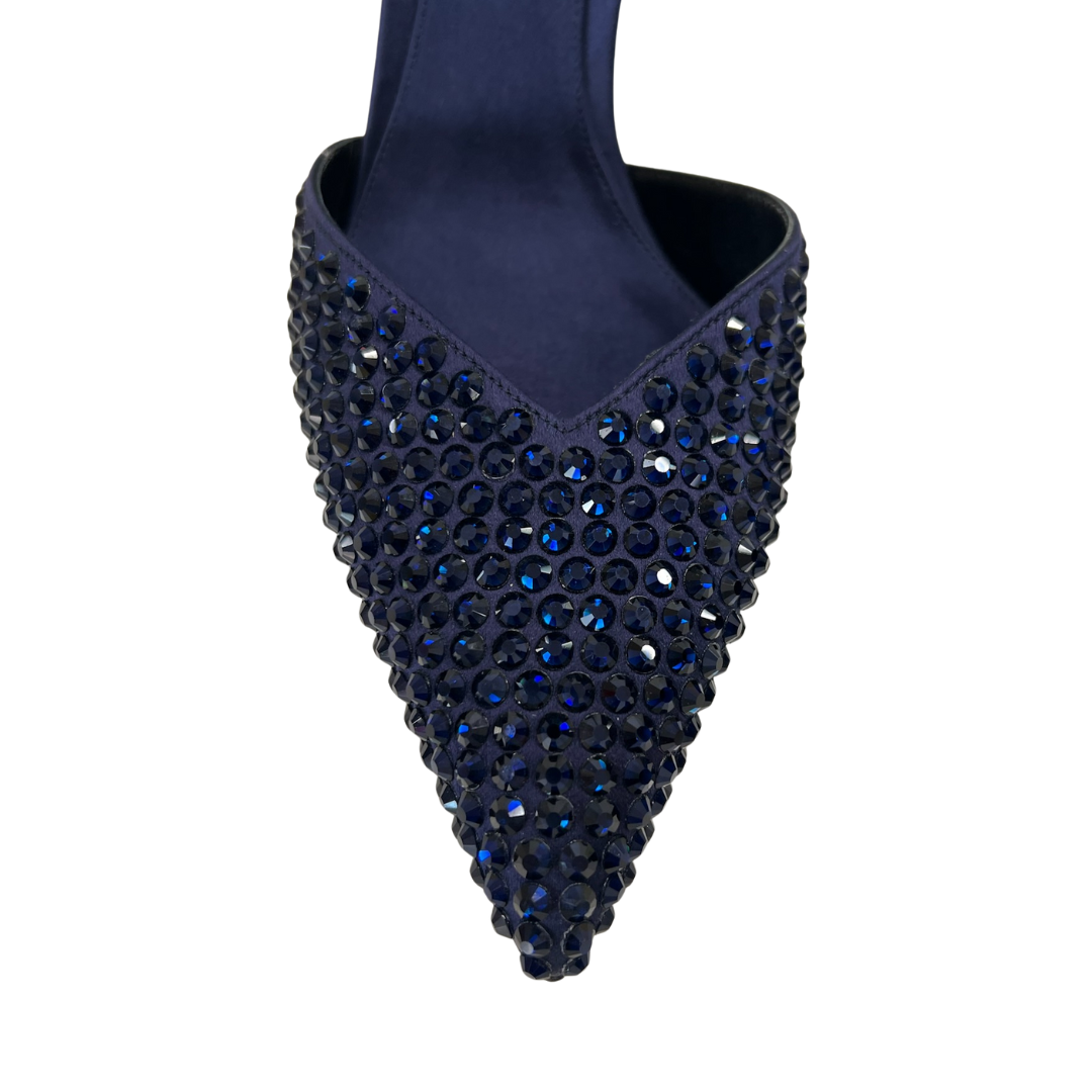 GIORGIO ARMANI Scarpa decolté in raso blu notte