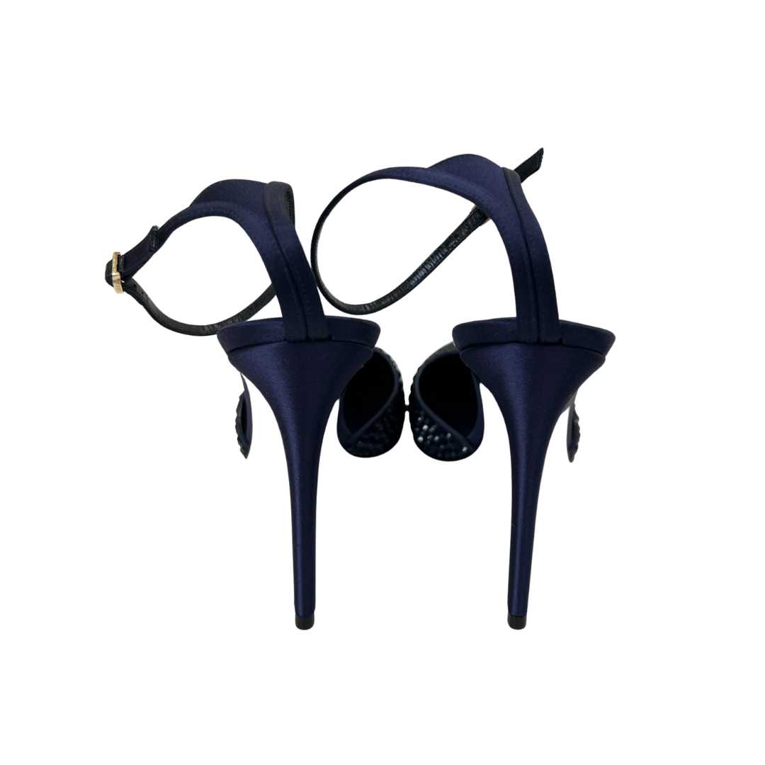 GIORGIO ARMANI Scarpa decolté in raso blu notte
