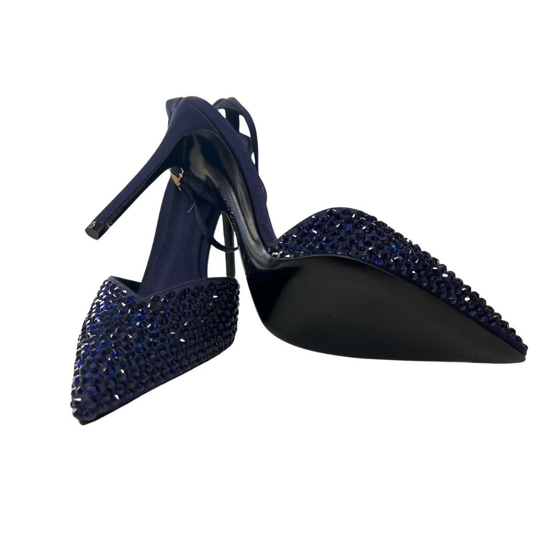 GIORGIO ARMANI Scarpa decolté in raso blu notte