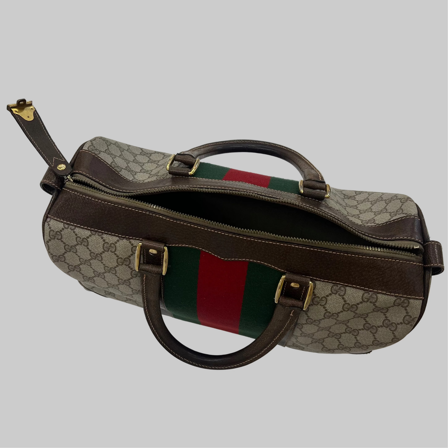 GUCCI Borsa bauletto "Boston" grande canvas cerato