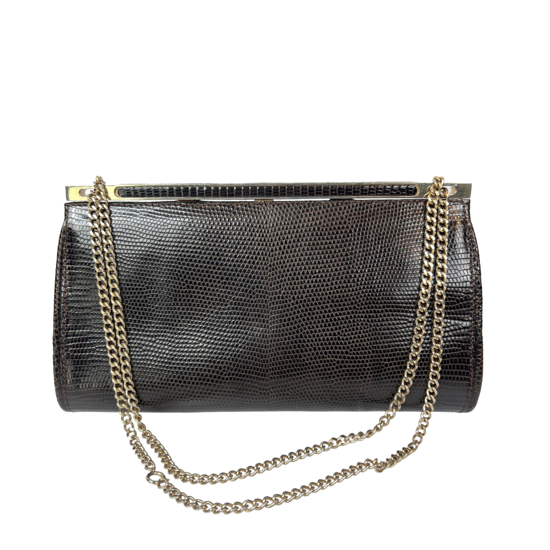 GUCCI Borsa pochette vintage in pelle pregiata marrone