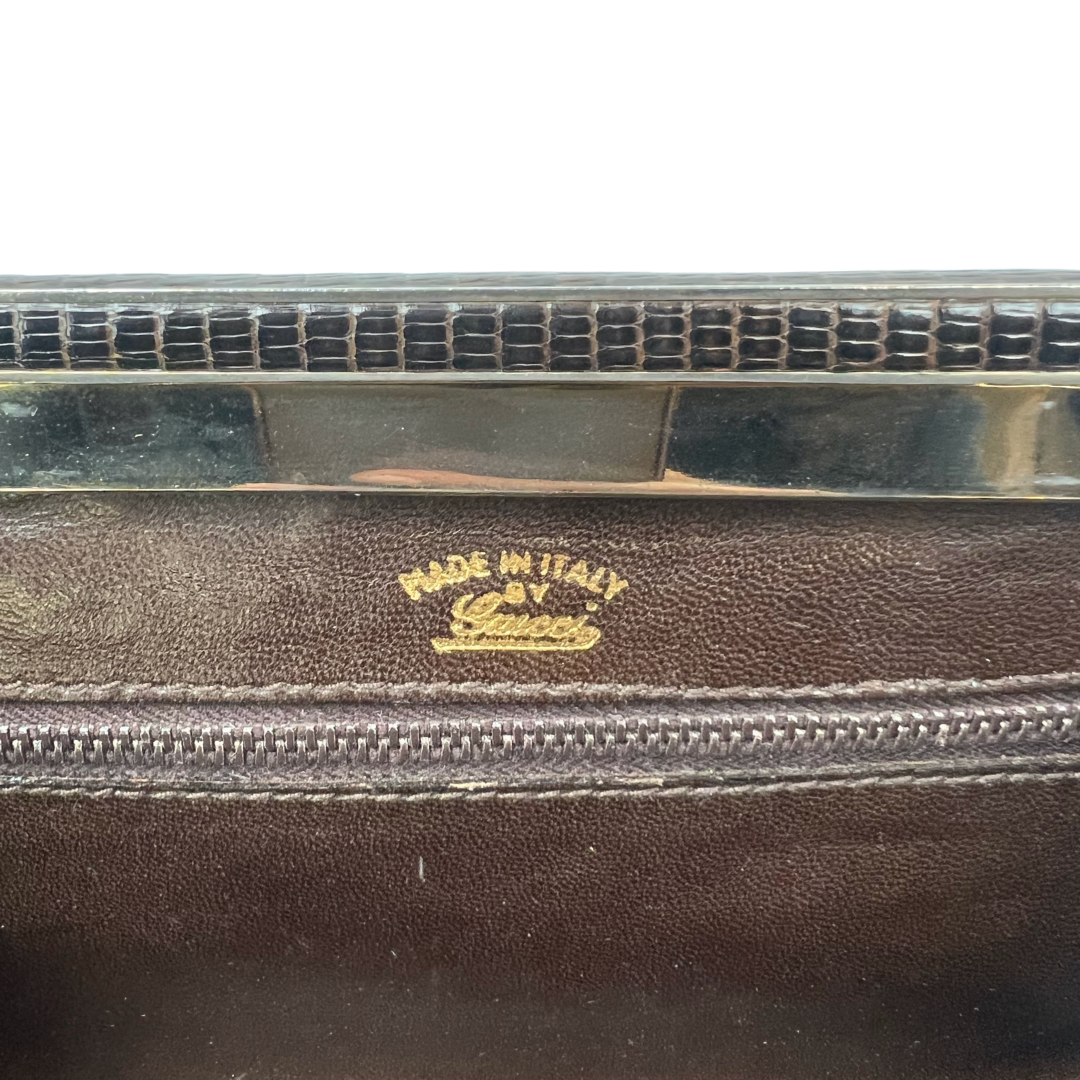 GUCCI Borsa pochette vintage in pelle pregiata marrone