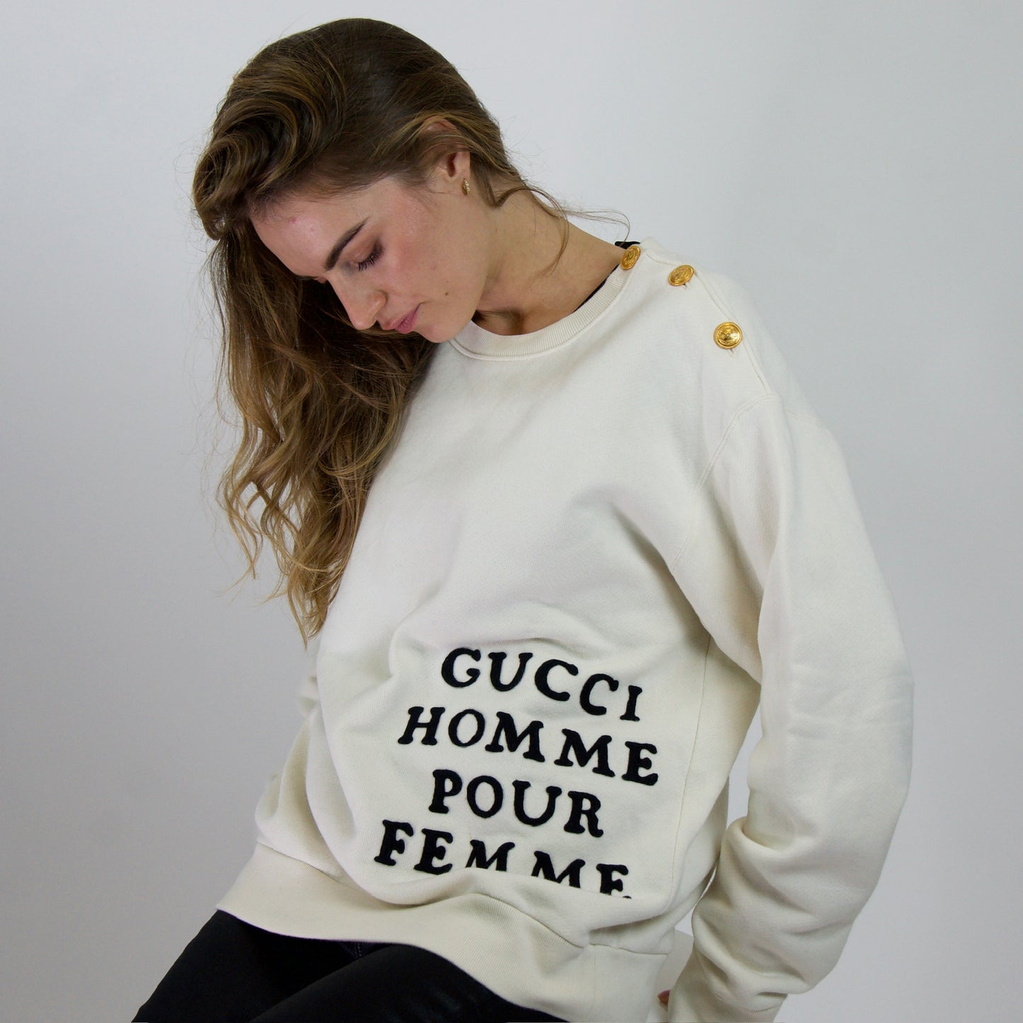 GUCCI Felpa cotone bianco naturale