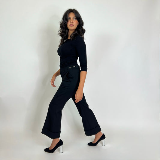 GUCCI Pantalone nero in lana con staffe su punto vita