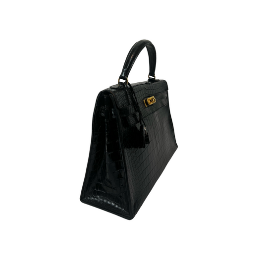 HERMES Borsa Kelly 32 in coccodrillo nera