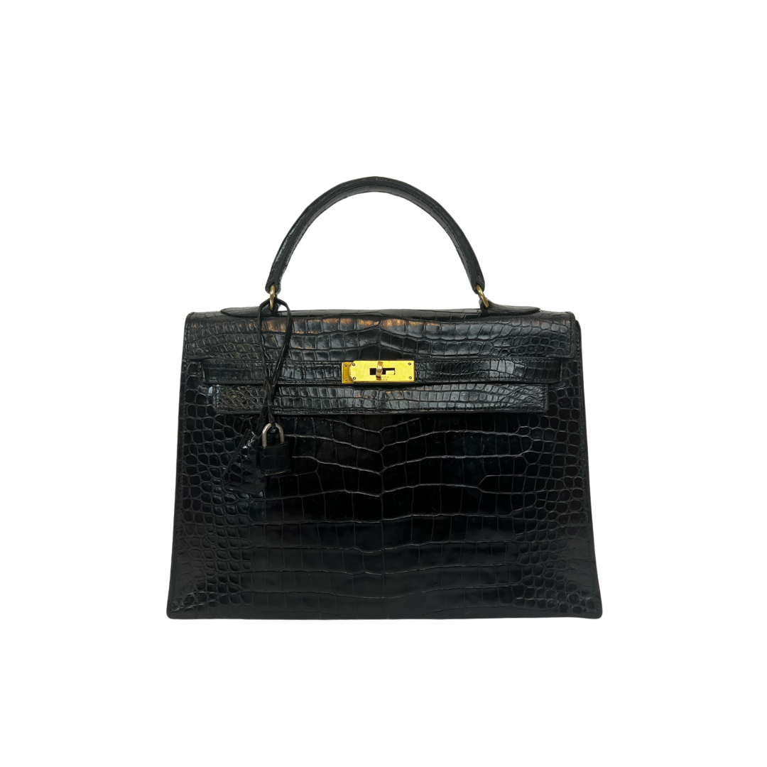 HERMES Borsa Kelly 32 in coccodrillo nera