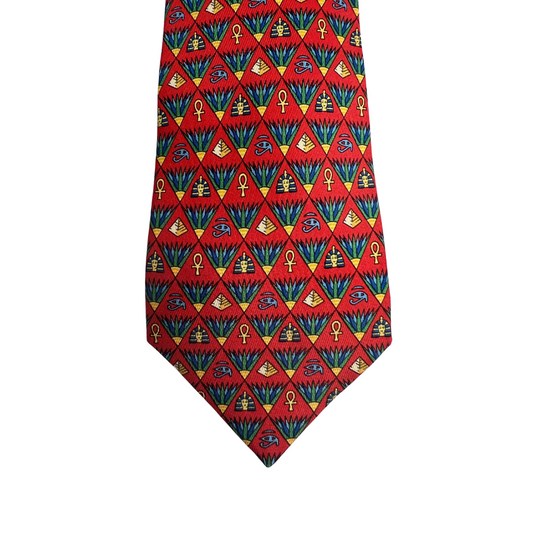 HERMES Cravatta rossa con disegni egizi