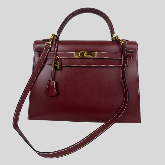 HERMES Kelly 32 in pelle box bordeaux