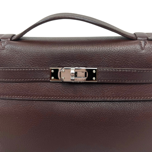 HERMES Pochette Kelly in pelle Epson marrone