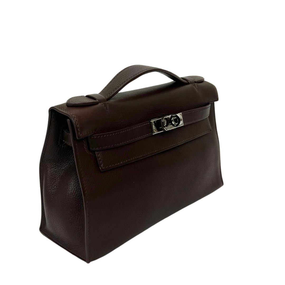 HERMES Pochette Kelly in pelle Epson marrone