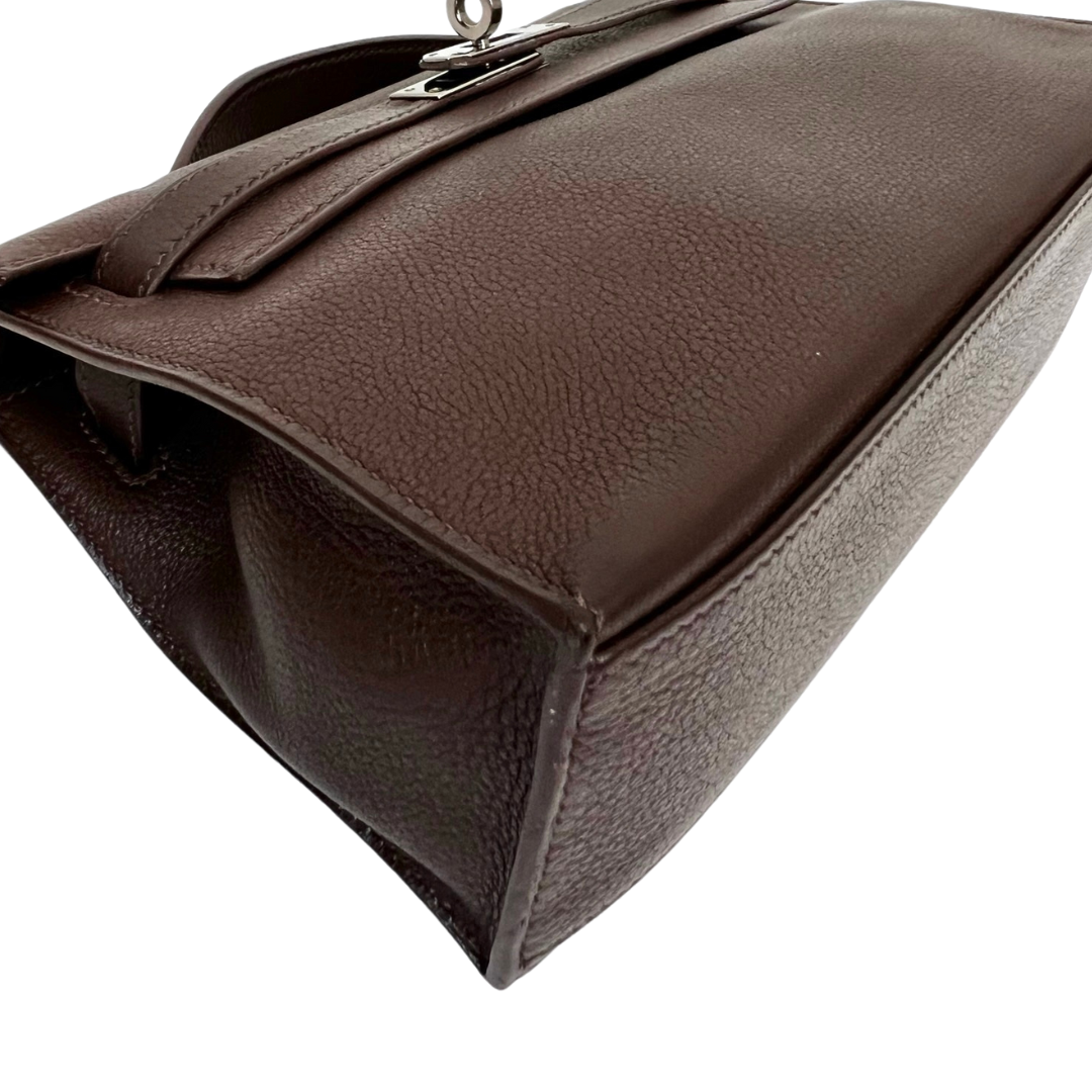 HERMES Pochette Kelly in pelle Epson marrone