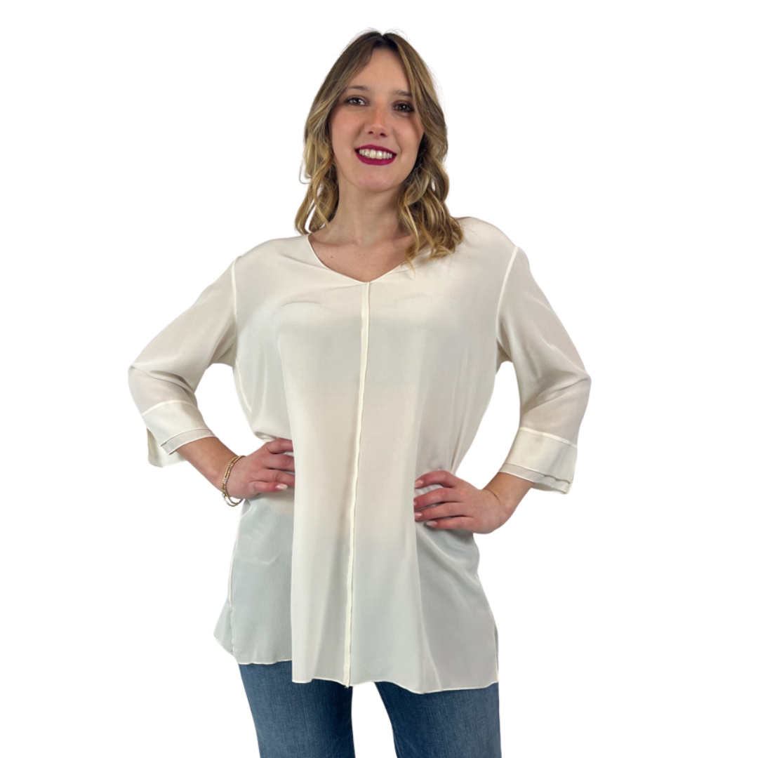 HER SHIRT Camicia casacca in seta bianca