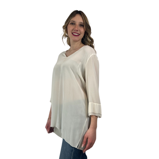 HER SHIRT Camicia casacca in seta bianca