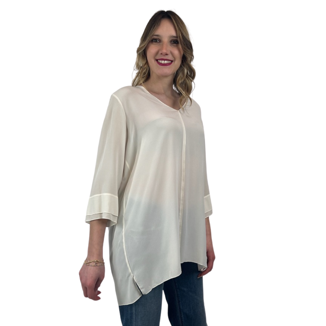 HER SHIRT Camicia casacca in seta bianca