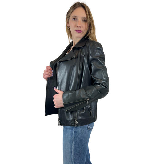 HUGO Giacca bikers in pelle nera