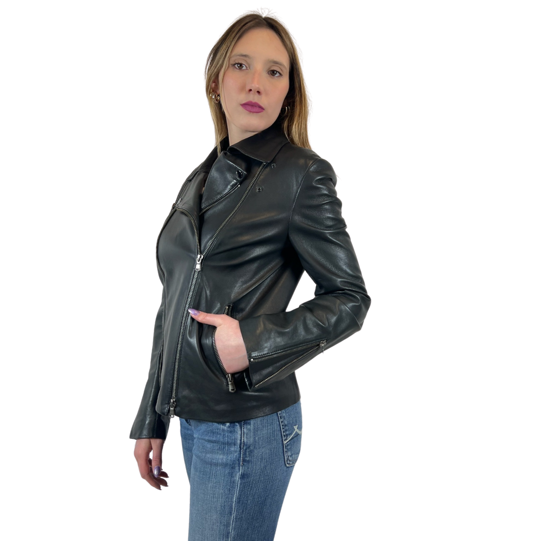 HUGO Giacca bikers in pelle nera