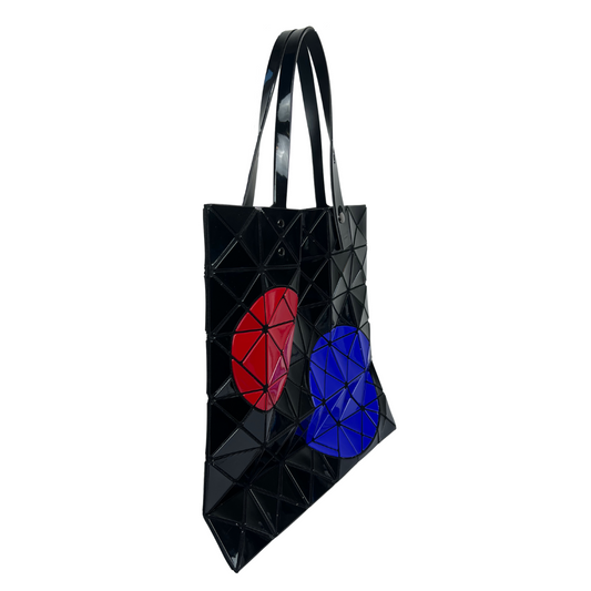 ISSEY MYAKE Borsa "Maru Maru" nera lucida con cerchi blu e rosso