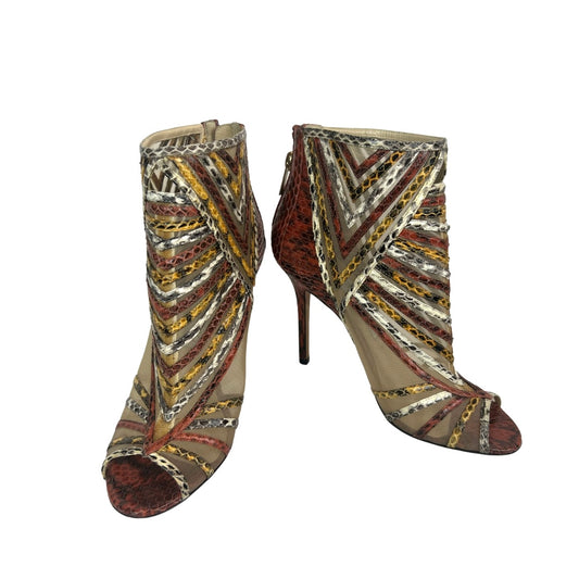 Scarpa stivaletto in pelle di pitone animalier e rete nude tacco stiletto zip Brand: Jimmy Choo Taglia: 38 Altezza tacco: 10,5 cm Condizioni: Pari al nuovo