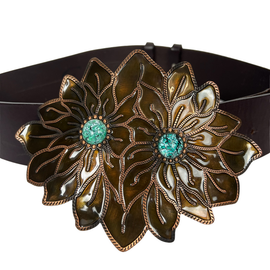 JUST CAVALLI Cintura in cuoio con fibbia doppio fiore