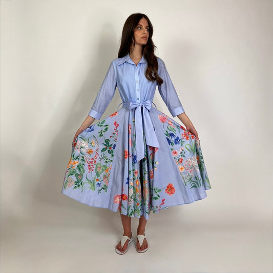 LAVI COUTURE Abito Ninni azzurro con fiori multicolor