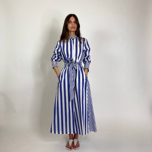 LAVI COUTURE Abito lungo Sibell rigato bianco e blu