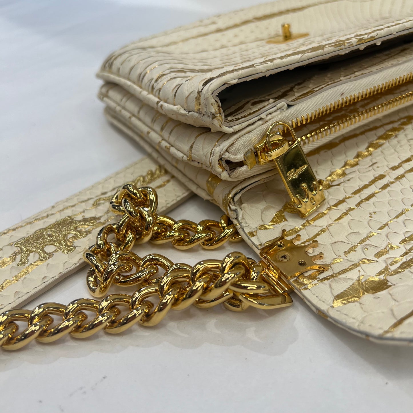 LA PRIMA Borsa rettangolare in pitone color panna