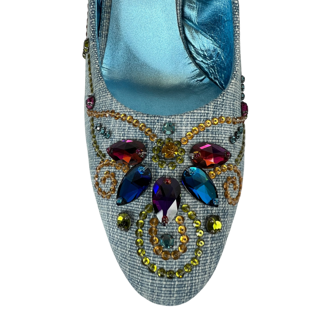LE SILLA Décolleté in denim con pietre colorate
