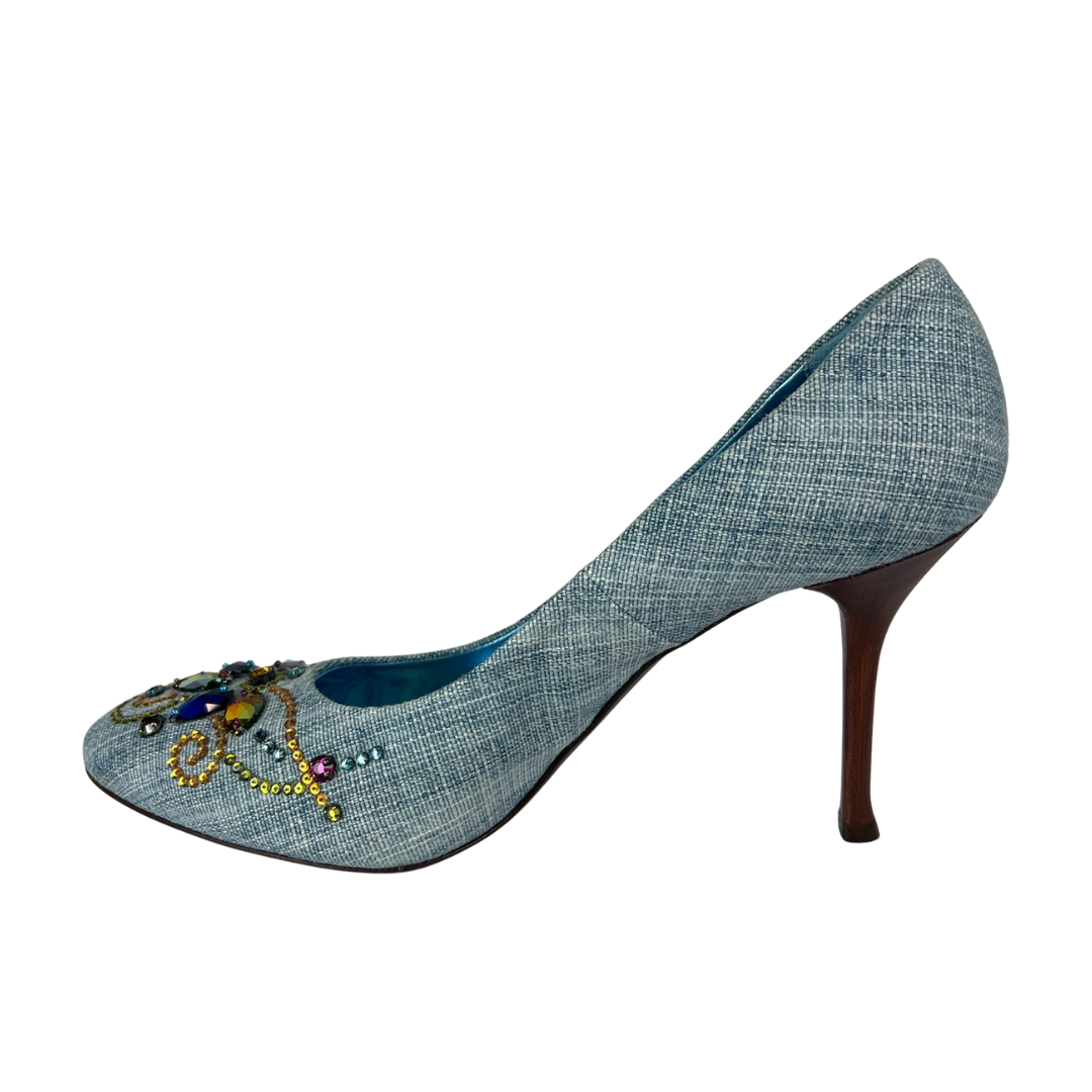 LE SILLA Décolleté in denim con pietre colorate