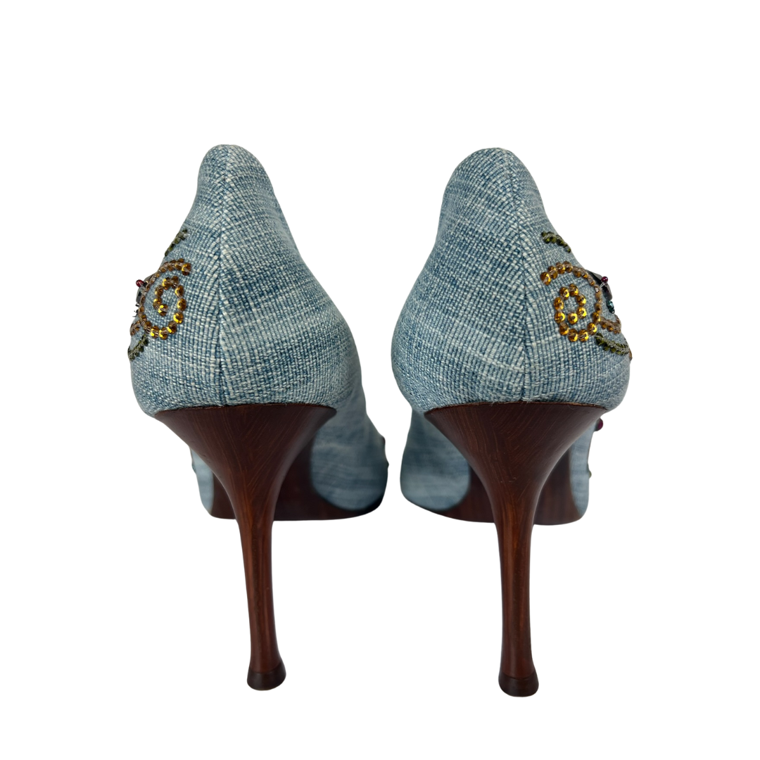 xLE SILLA Décolleté in denim con pietre colorate