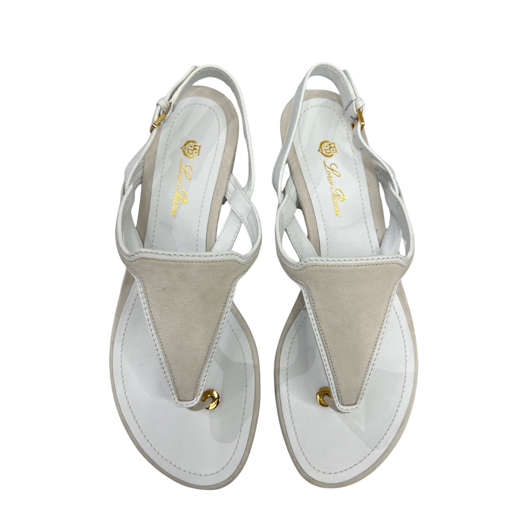 LORO PIANA Scarpa infradito in pelle bianca scamosciata