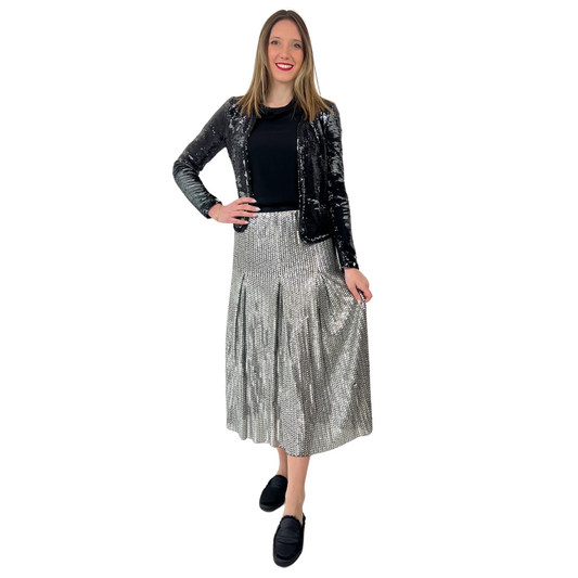 MAJE Gonna midi in paillettes argento