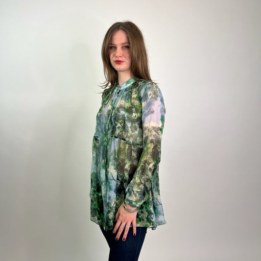 MAX MARA Camicia in georgette di seta verde azzurra