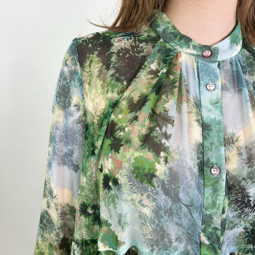 MAX MARA Camicia in georgette di seta verde azzurra