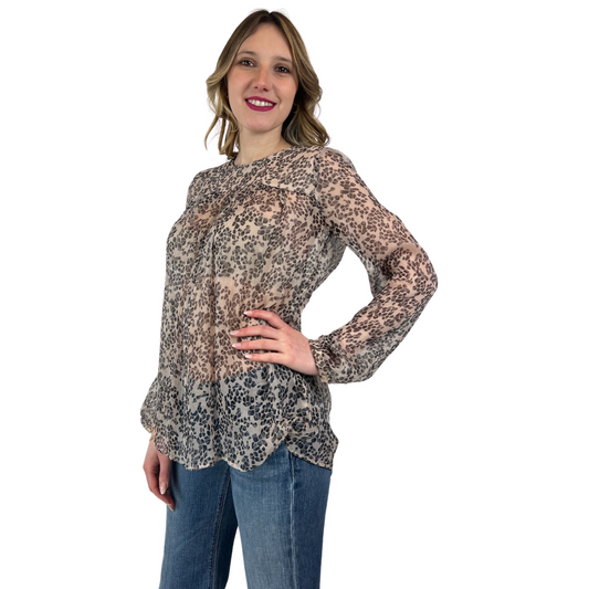 MAX MARA Camicia in voile di seta nude e macchie nere