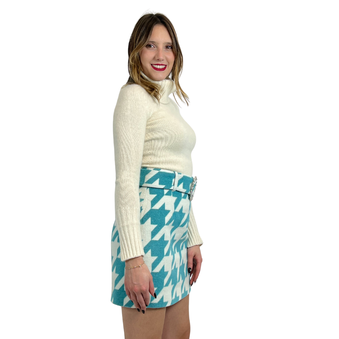 MORABITO Gonna corta in tessuto grosso bianco-turchese