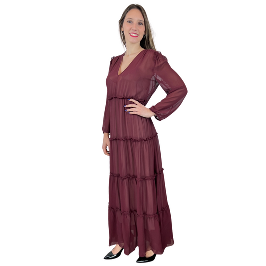 Max Mara Abito lungo in seta borgogna