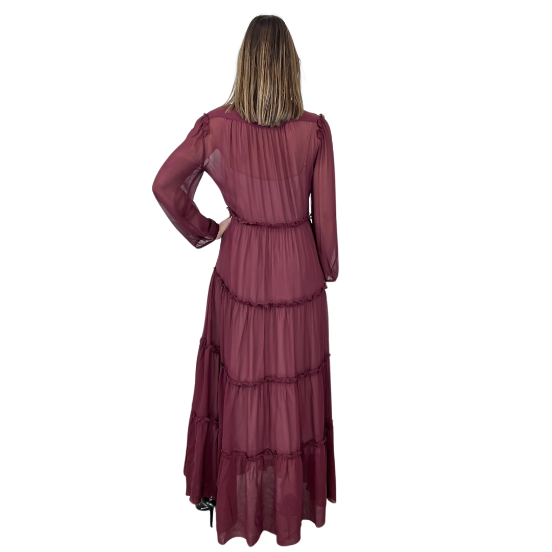 Max Mara Abito lungo in seta borgogna