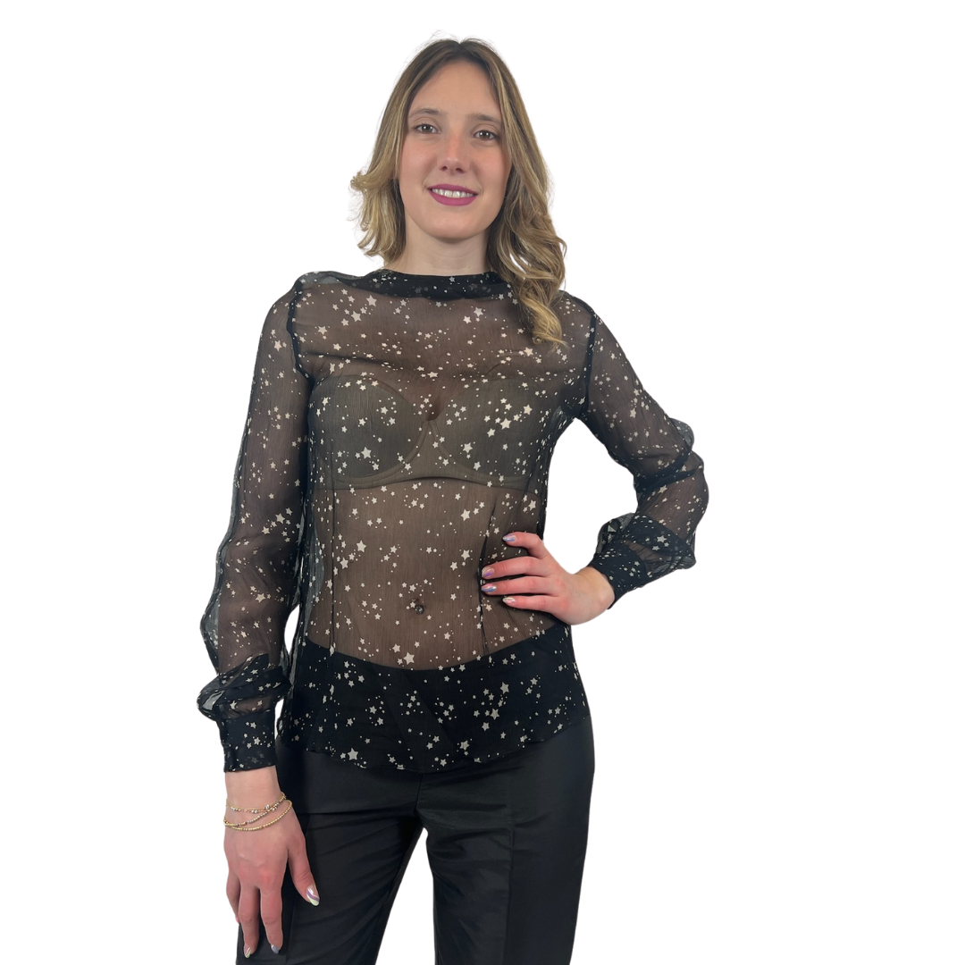 N.N. Camicia casacca in voile di seta nera